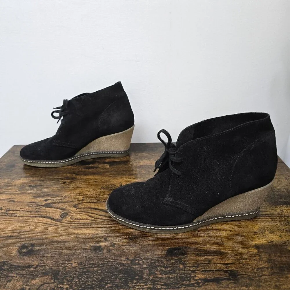 J Crew MacAlister Lace-Up Wedge Chukka Boots Suede Leather Women's Size 7 Black